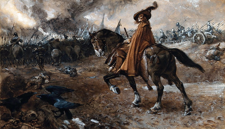 Generale Morte cavalca sul campüo di battaglia. Aquarello di Edgar Bundy, 1911